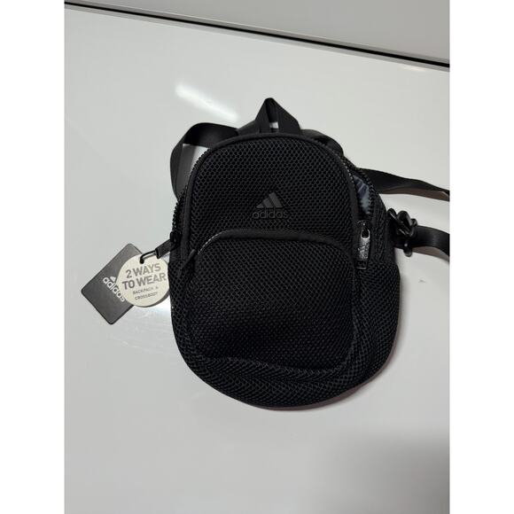 New NWT Adidas black 2-in-1 mini backpack crossbody convertible bag mesh - Picture 1 of 8